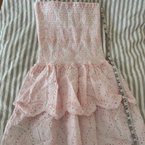 Subdued Pink Eyelet Smocked Tube Dress M